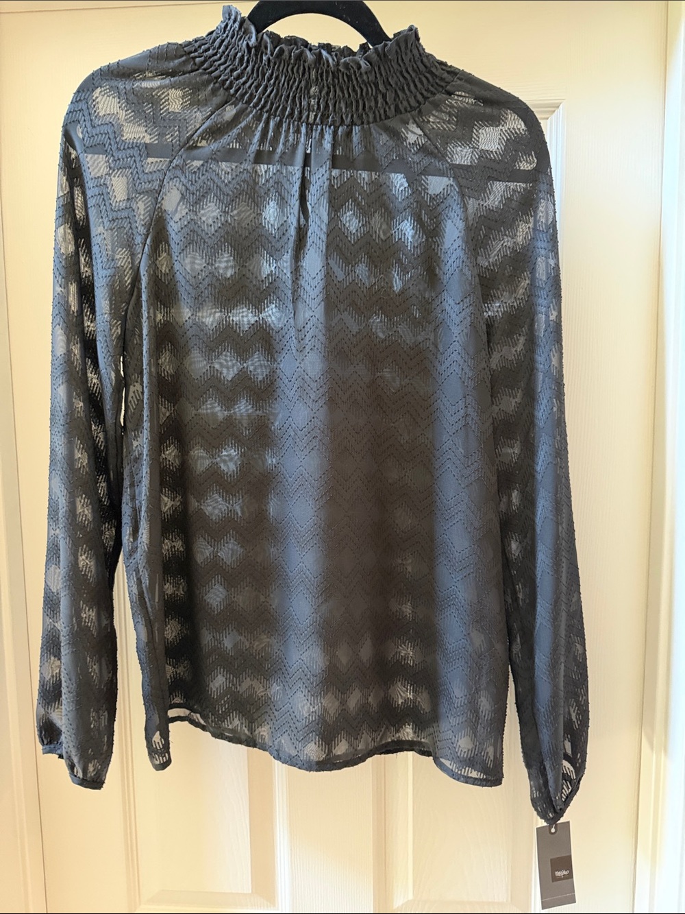 Mossimo Supply Co. Sheer Chevron-Texture Smocked Neck Blouse - Charcoal